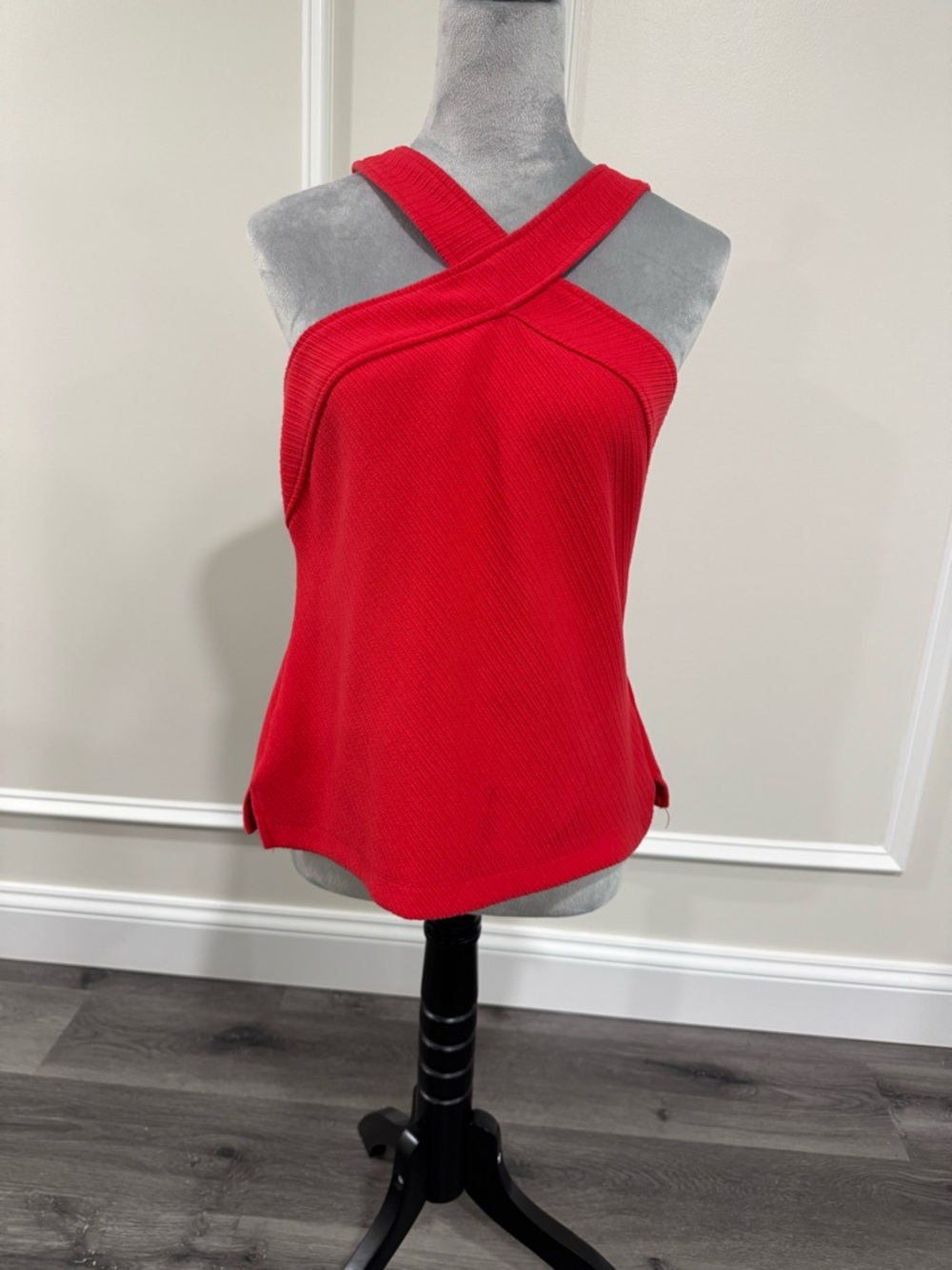 Anthropologie Bright Red Cross-Halter Knit Tank